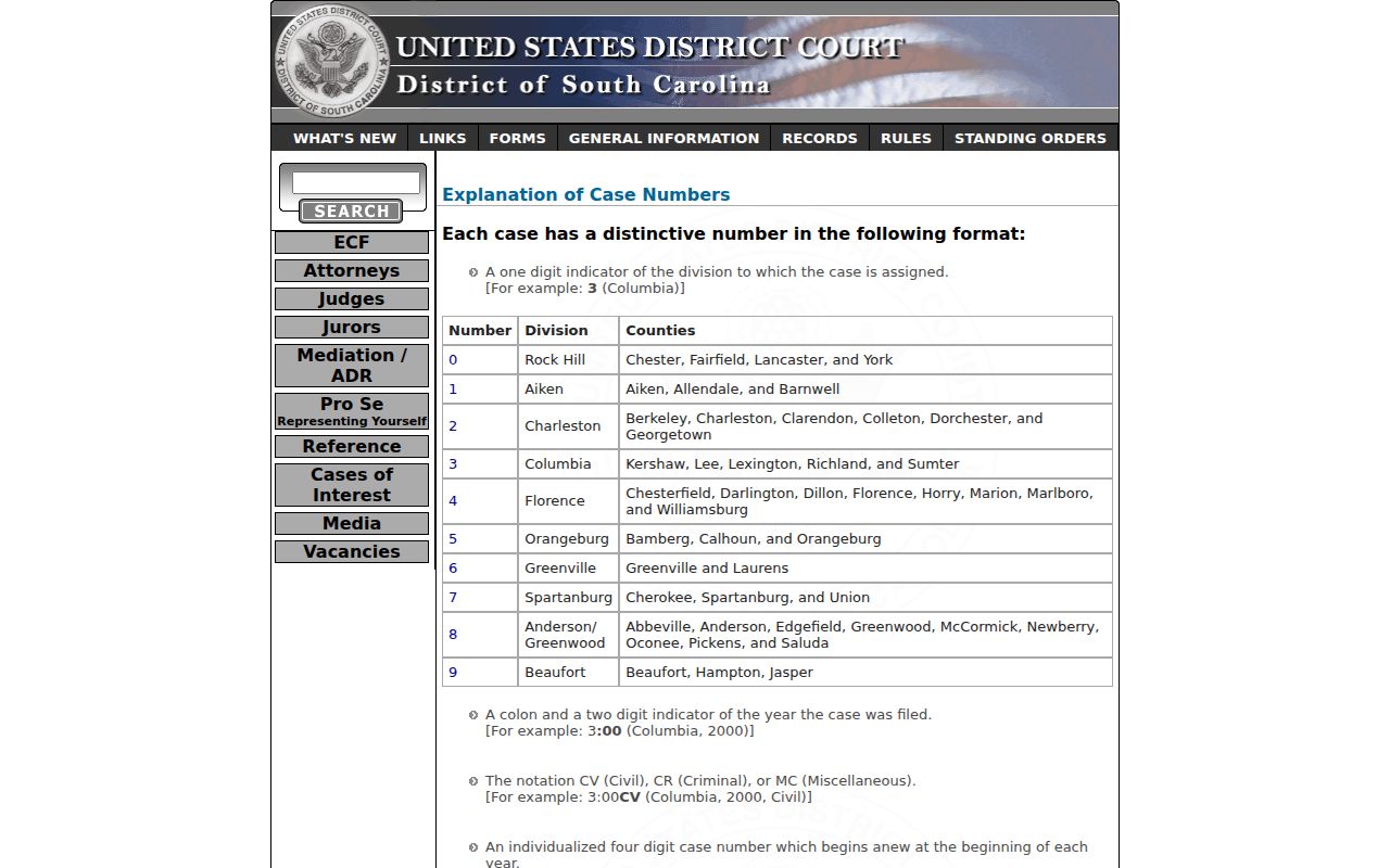 Federal criminal court case number guide serving Sumter County