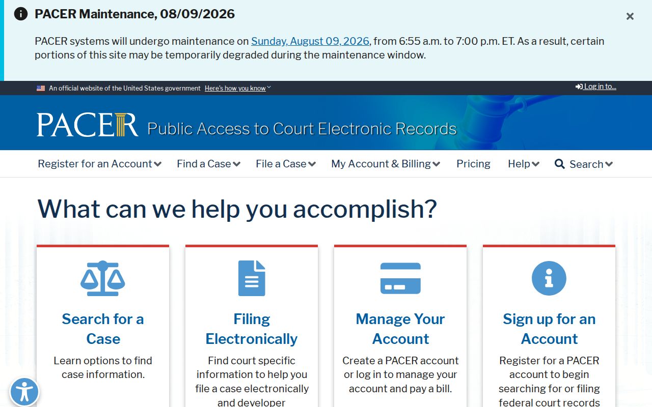 PACER federal criminal court case access for Sumter County