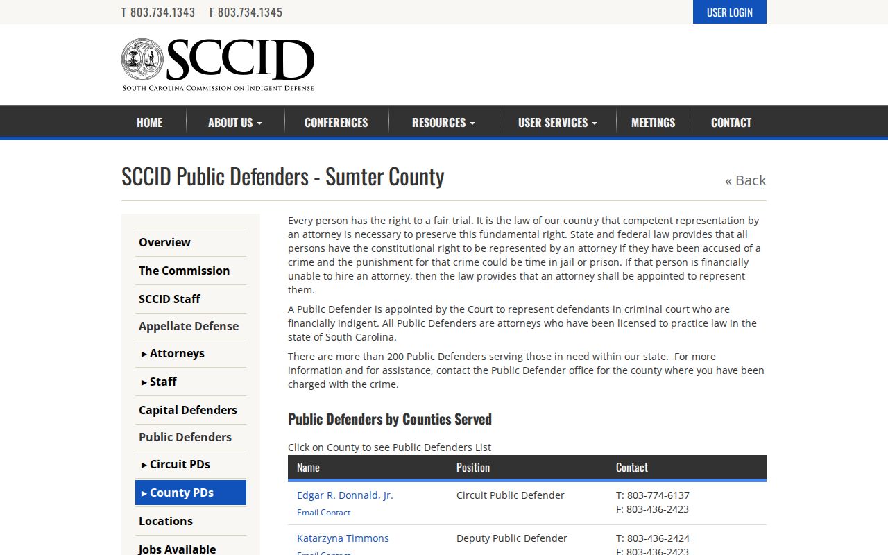 Sumter County criminal court case public defender directory