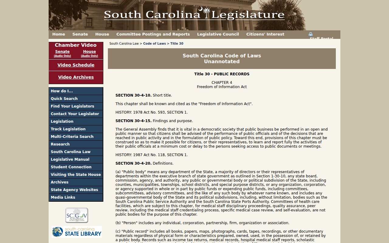 South Carolina FOIA law for Sumter County criminal records