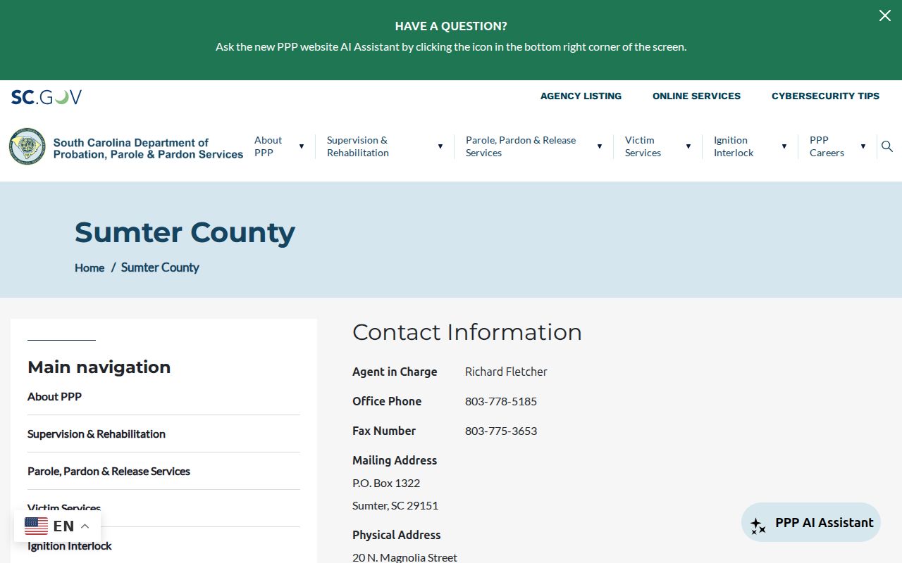 Sumter County probation and parole office criminal supervision details